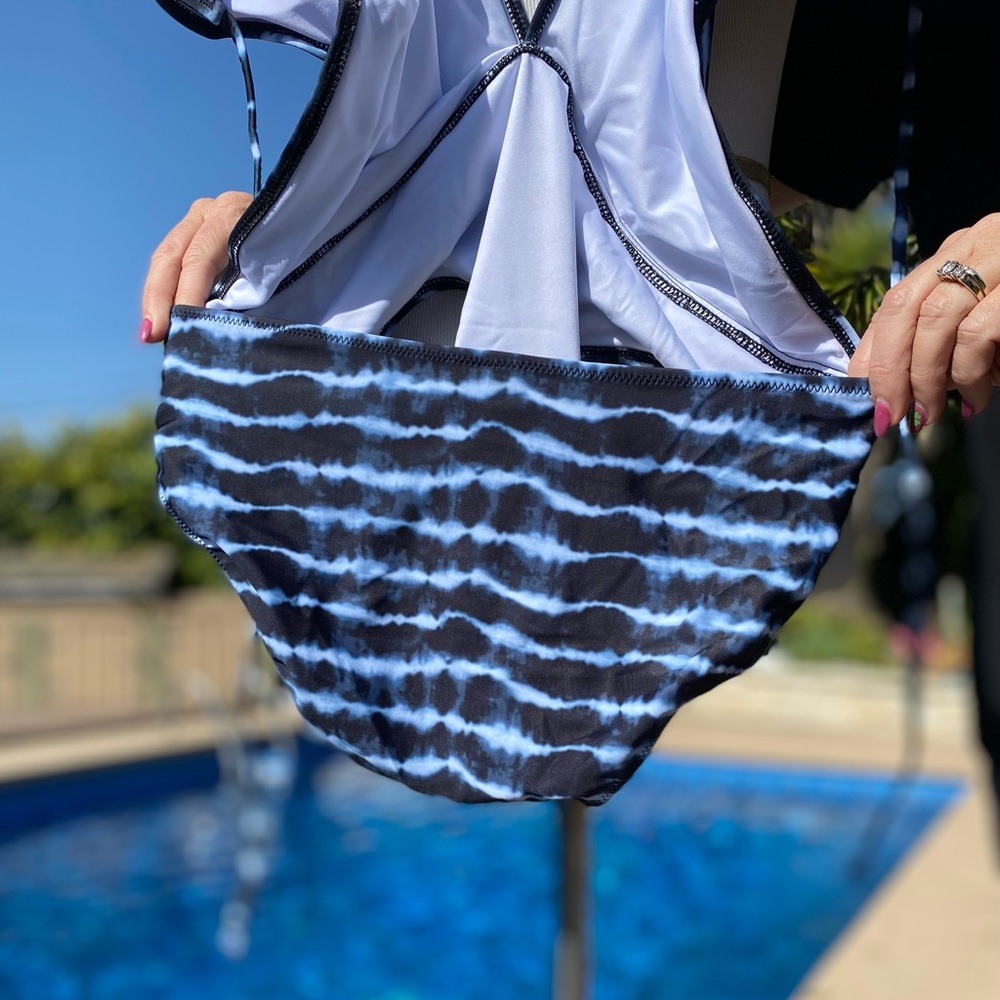 Halter Cutout Dark Blue Tie Dye One Piece Swimsuit - Picture 10 of 14